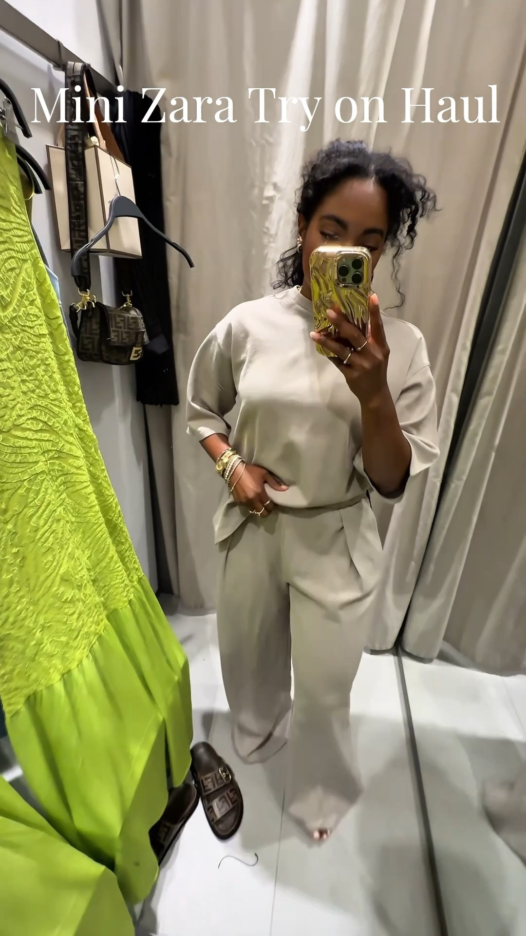 I’m a sucker for a matching set. 

Set: got a M in top and bottoms 
Jeans: 12
I ordered the yellow top in pink in a M online but wanted to try the size in person 