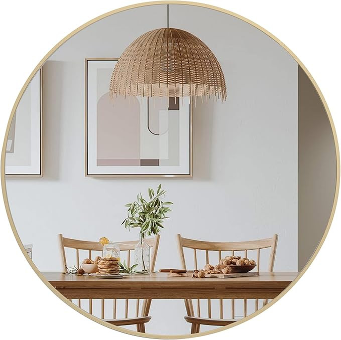 Umzodo 36 inch Gold Circle Wall Mirror, Brushed Gold Metal Framed Round Mirror for Bathroom Vanit... | Amazon (US)