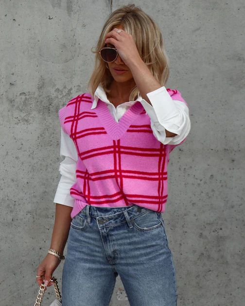Londynn Knit Plaid Sweater Vest | VICI Collection