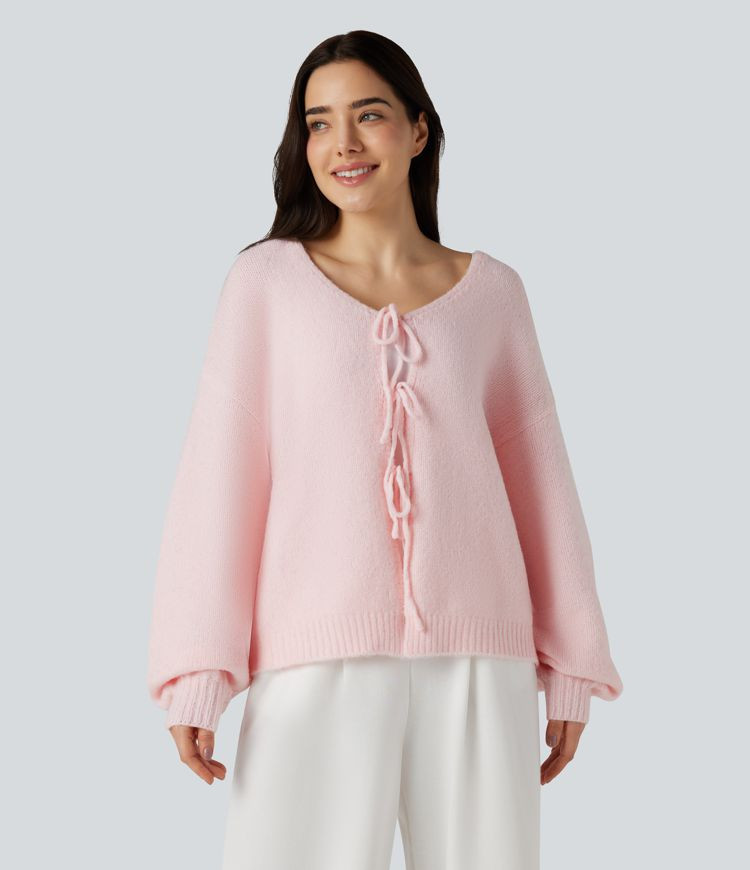 Damen Lässiger Cardigan mit langen Ärmeln und Bindeband vorne - Halara | Halara - DE