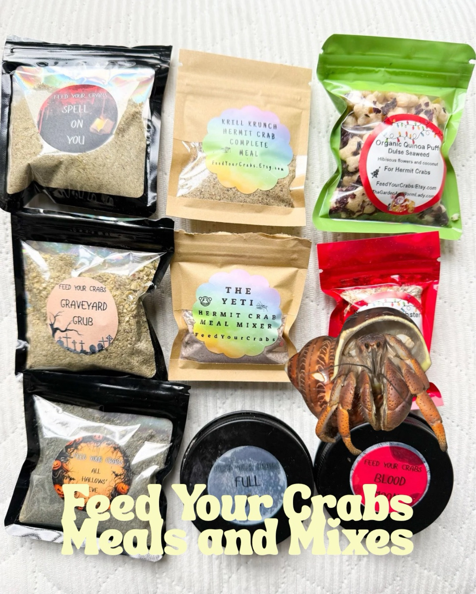 Feed Your Crabs complete meals and mixes for hermit crabs