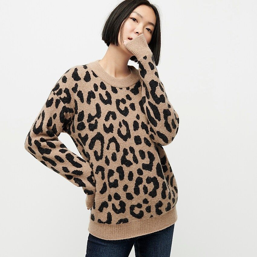 Crewneck leopard print sweater in supersoft yarn | J.Crew US