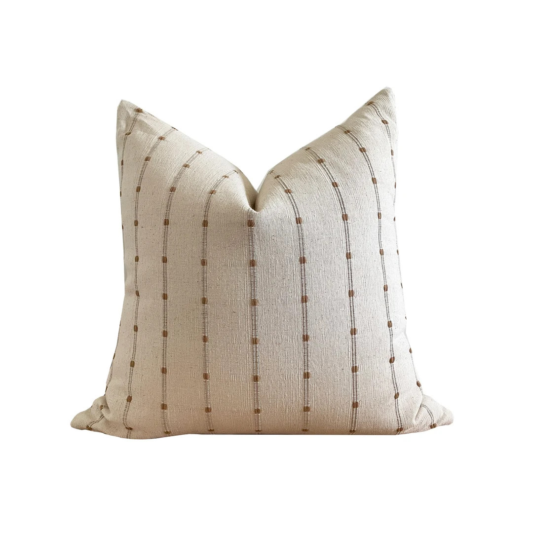 Woven Cream and Brown Stripe Pillow Cover, Double Sided Designer Pillows - Etsy | Etsy (US)