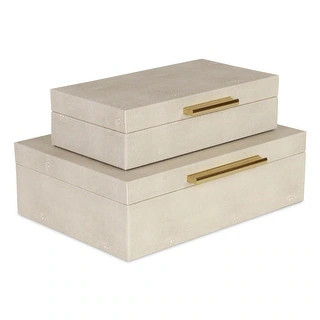 Set of 2 White Rectangular Faux Shagreen Decorative Box with Handles 11.75" - Bed Bath & Beyond -... | Bed Bath & Beyond