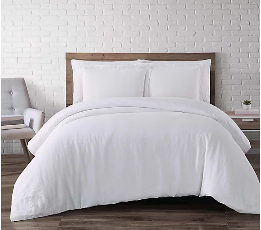 Brooklyn Loom Flax Linen King Duvet Set - QVC.com | QVC