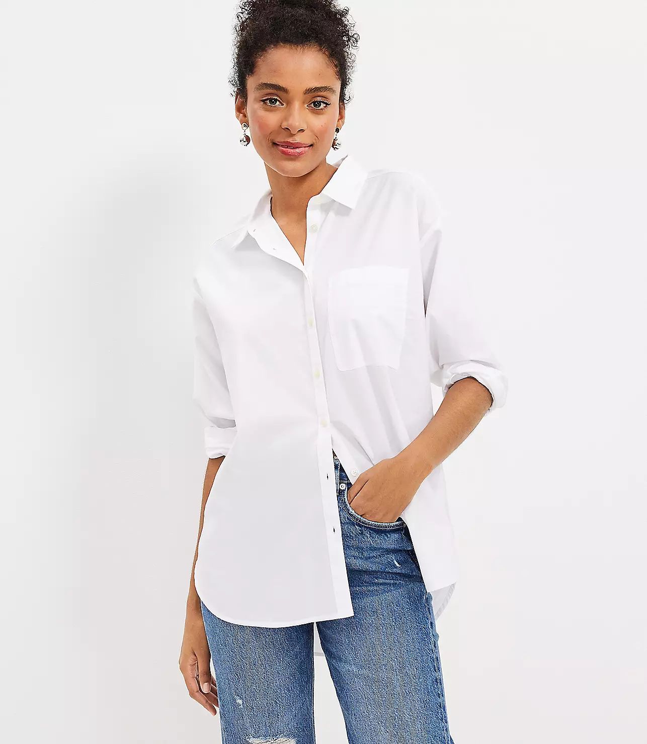 Cotton Blend Oversized Shirt | LOFT