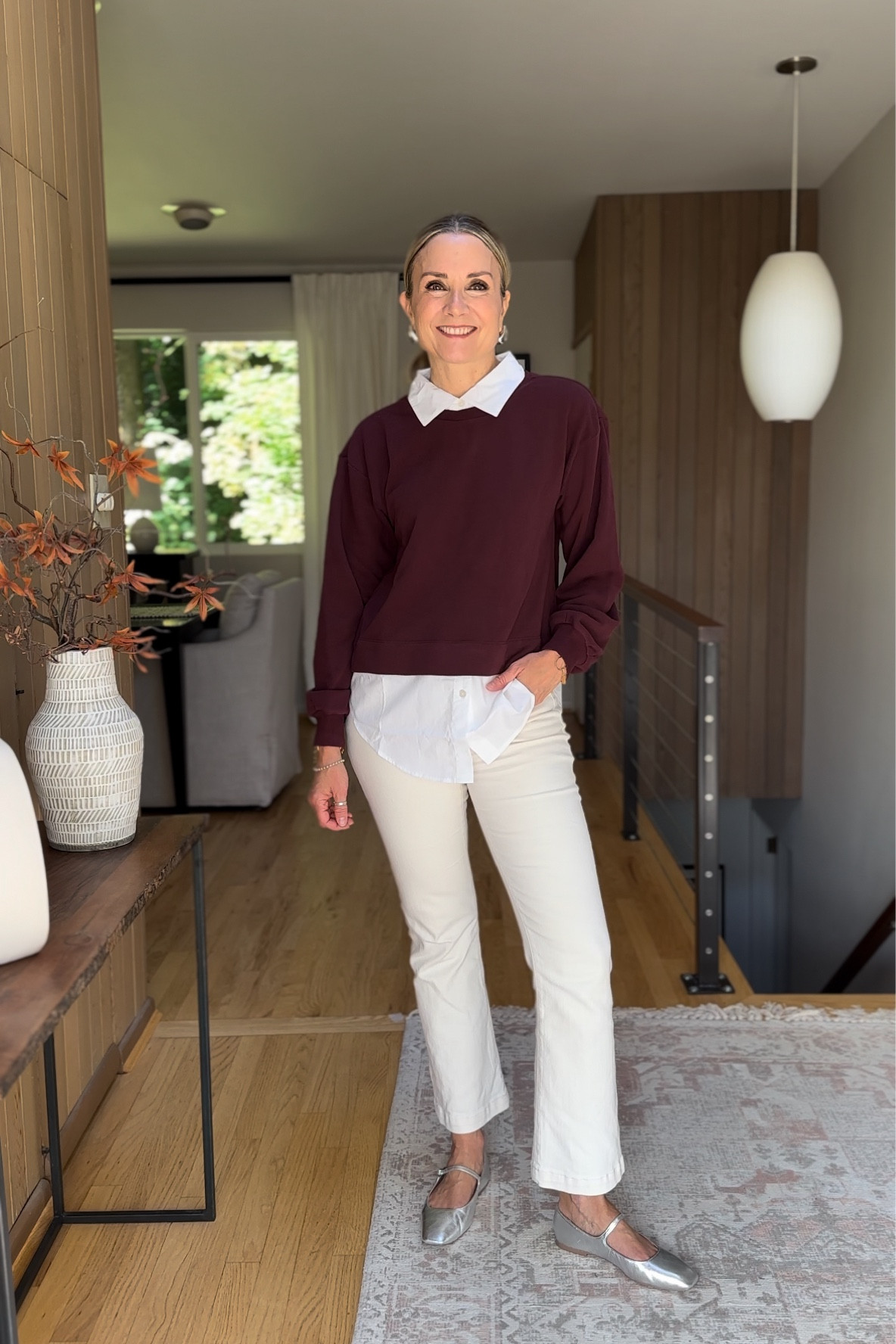 Bestsellers from my Loft tryon! Burgundy twofer sweater, madewell kick out crop ecru jeans, dolce vita silver Mary janes. Fall outfit, work outfit, teacher outfit 

#LTKSaleAlert #LTKFindsUnder50 #LTKOver40