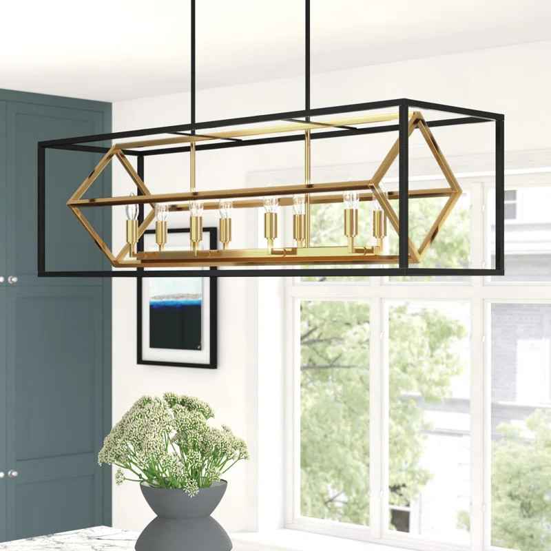 Guzik 8 - Light Kitchen Island Rectangle Metal Chandelier Black Gold Finish Tone | Wayfair North America