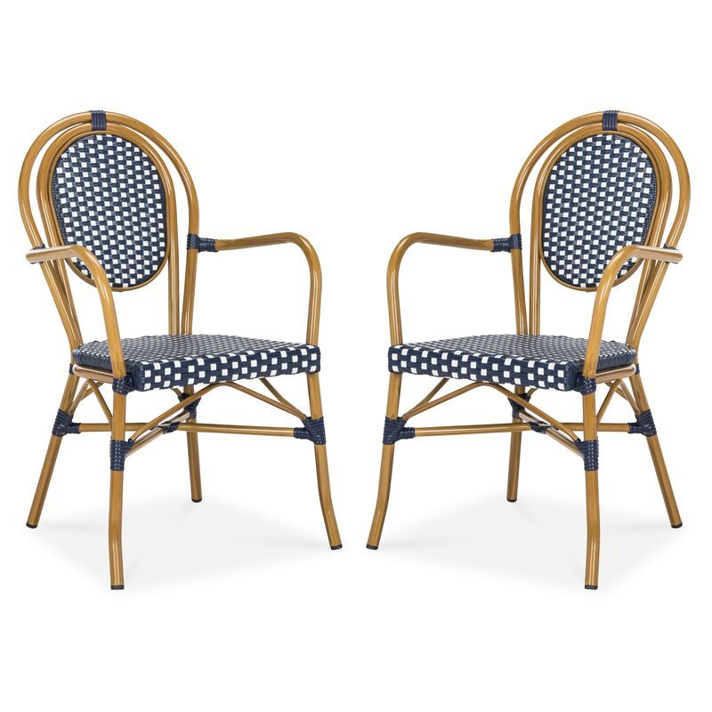 S/2 Sierra Outdoor Stacking Armchairs, Navy/White | One Kings Lane