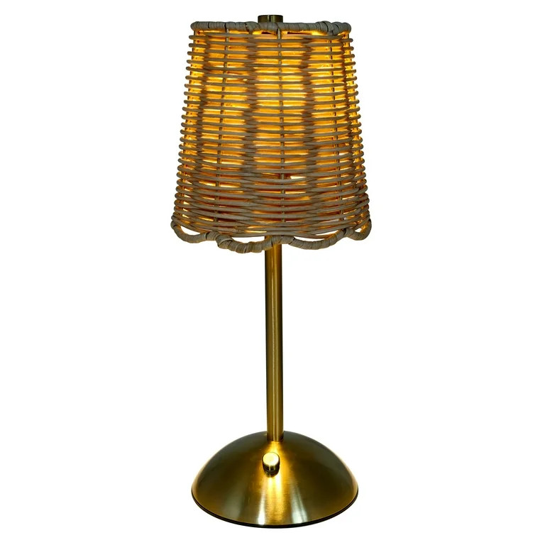 Home Decor Collection Sterling & Noble Home Cordless Indoor Rattan and Gold Colored Table Lamp wi... | Walmart (US)