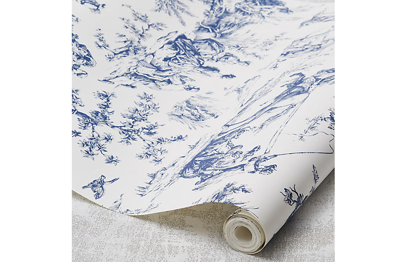 Seasons Toile Wallpaper, Navy | One Kings Lane