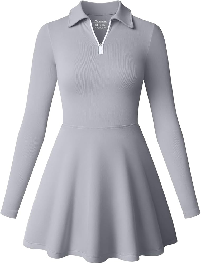 OQQ Womens Dress Casual Long Sleeve Elastic Simple A-Line Zipper Mini Dress | Amazon (US)