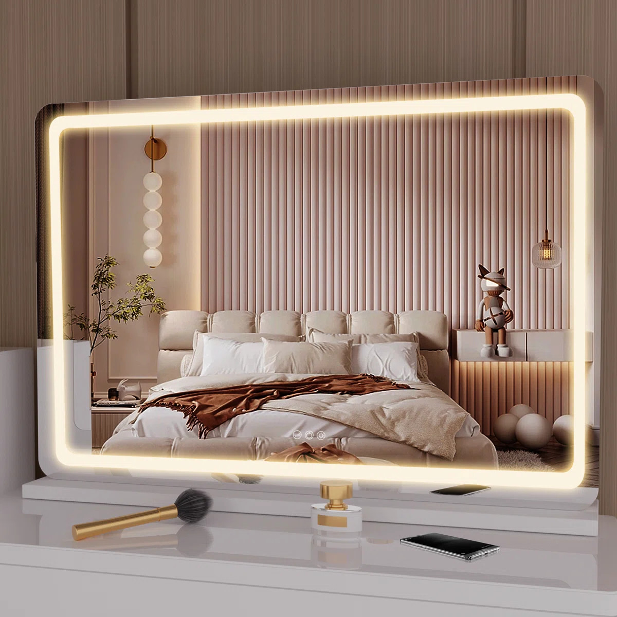 Dacee Rectangle LED Mirror, Touch Control Stepless 3 Colours Temperature & Dimmable Light with 3-... | Wayfair North America