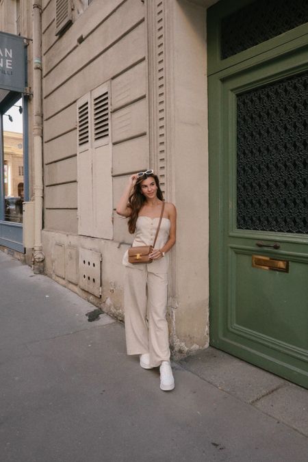 Day look for shopping in Paris 🤎 I looove this linen set. I’m wearing a size small in top & bottom but I did have to get it hemmed and tailored I’m 5’3 for reference . 

Paris outfit ideas. European summer. 

#LTKstyletip #LTKtravel #LTKfit