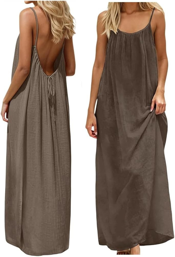 Backless Cami Dress Backless Dress House Dress for Women Sleeveless Long Cami Lounge Dress Backle... | Amazon (US)