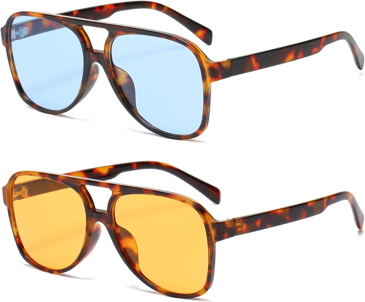 OSAGAMA Vintage Retro Sunglasses 70s Yellow Tinted Aviator Large Sun Glasses for Women | Amazon (US)