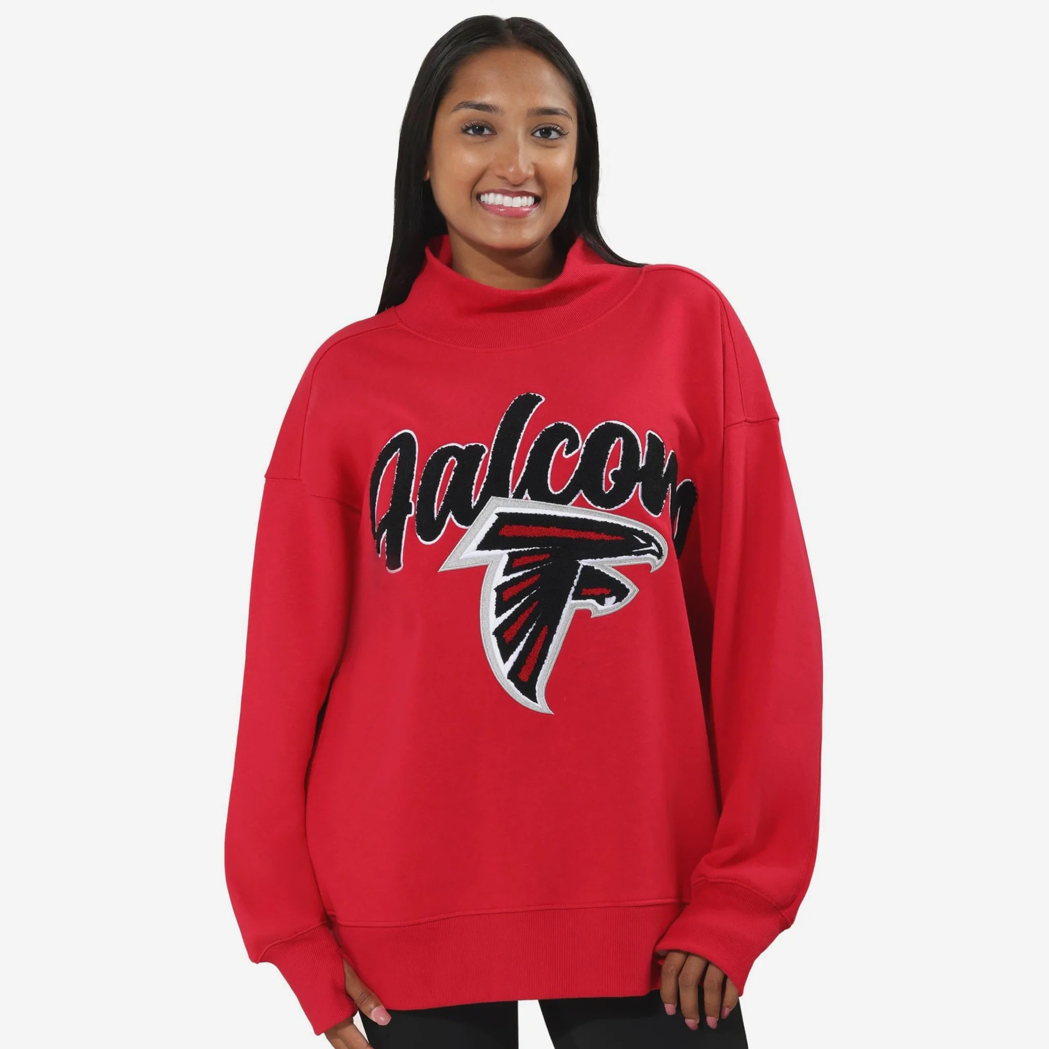 Atlanta Falcons Chenille Logo Oversized Mockneck Sweatshirt | FOCO inc