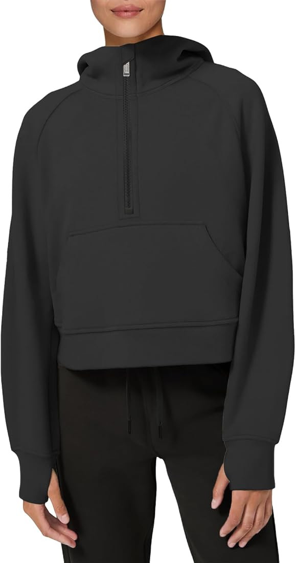 Womens Hoodies Fleece Lined Collar Pullover 1/2 Zipper Sweatshirts Long Sleeve Crop Tops Sweater ... | Amazon (US)