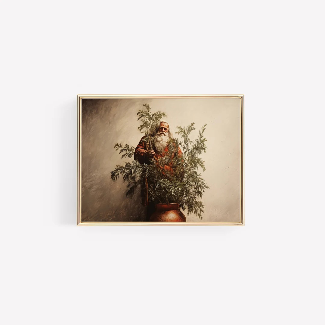 Olive Tree Santa Christmas Print Vintage Christmas Digital Print Neutral Christmas Modern Vintage... | Etsy (US)