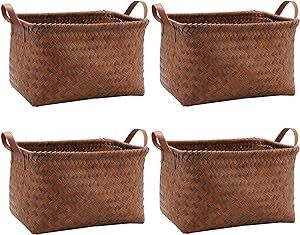 GIB Wicker Storage Baskets for Shelves with Handles 4 Pack, 15"x11" Hand Woven Decorative Rectang... | Amazon (US)