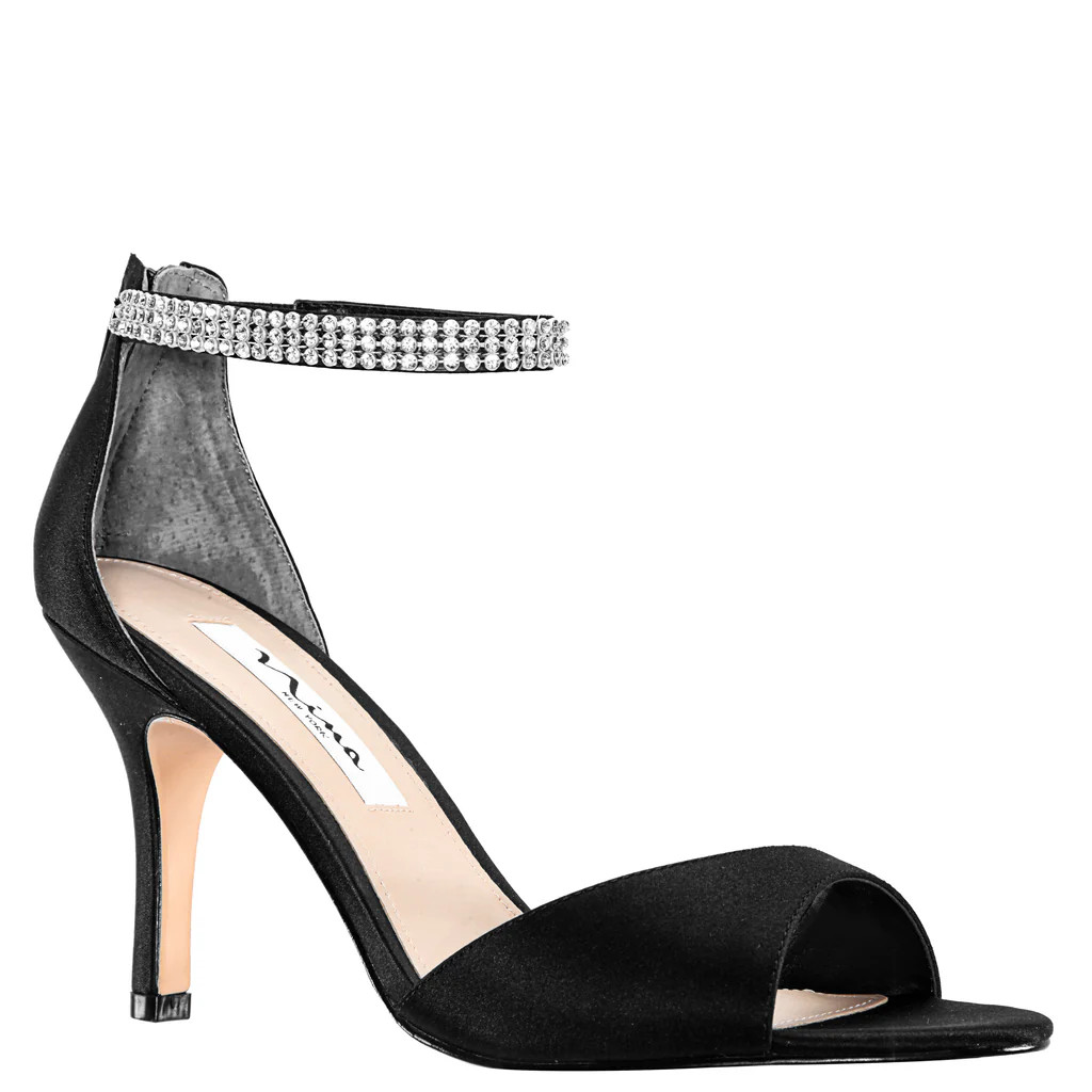 VOLANDA-BLACK SATIN | Nina Shoes