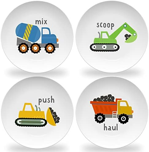 Tiny Expressions – Construction Truck Plates for Kids with Colorful Vehicles | Set of 4 Melamin... | Amazon (US)
