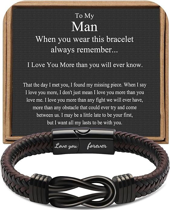 ???? ???????? ????? ??? ??? Brown Braided Leather Stainless Steel Infinity Bracelets Lettering Love  | Amazon (US)