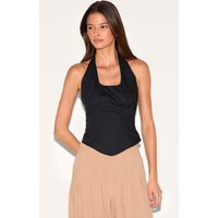 Black Halterneck Dip Hem Top | PrettyLittleThing US