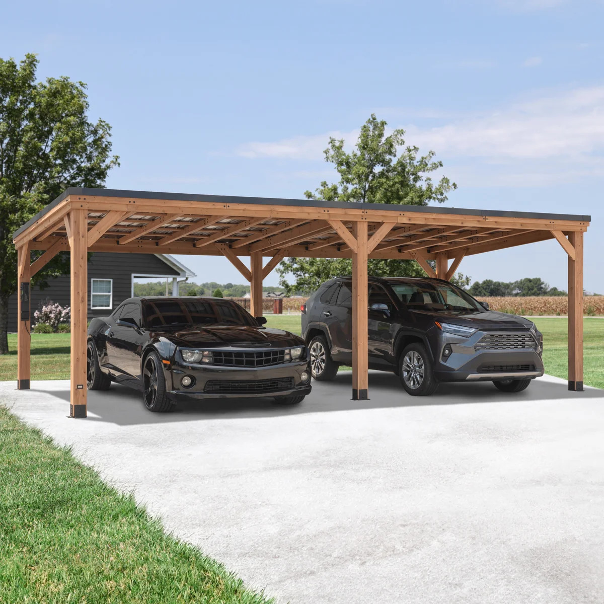 Backyard Discovery Arcadia 24' x 12' Cedar Wood Outdoor Patio Gazebo with Hardtop Galvanized Stee... | Wayfair North America