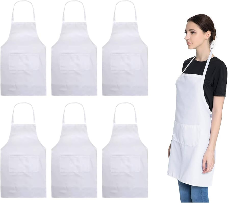 Total 6PCS White Apron for Women Adult Unisex Plain Color Bib aprons with 2 Front Pockets Washabl... | Amazon (US)