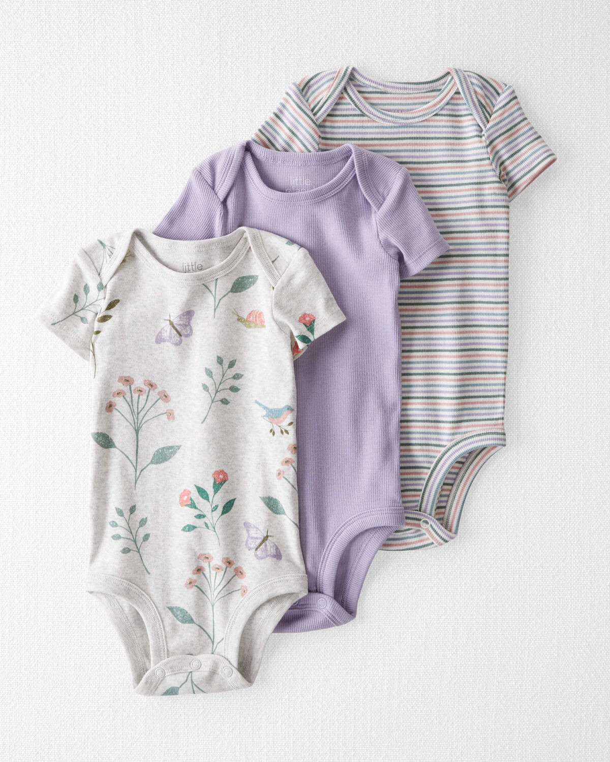 Botanical Butterfly, Striped, Lilac Baby 3-Pack Organic Cotton Rib Bodysuits
 | carters.com | Carter's