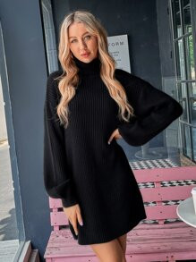 High Neck Bishop Sleeve Sweater Dress Without Belt
   SKU: sw2106303996938493      
          (12... | SHEIN