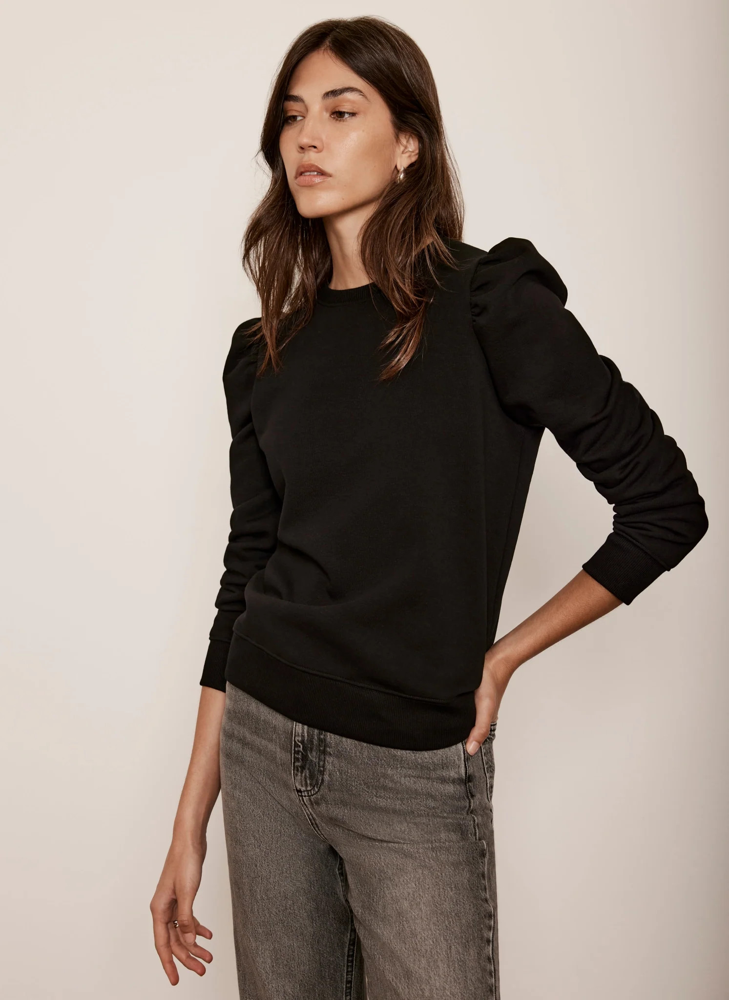 Black Puff Sleeve Sweatshirt | Mint Velvet