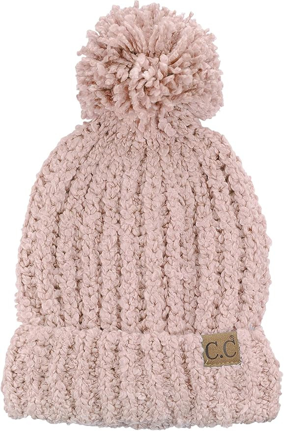 C.C Women's Chenille Soft Stretchy Pom Cuffed Knit Beanie Cap Hat | Amazon (US)