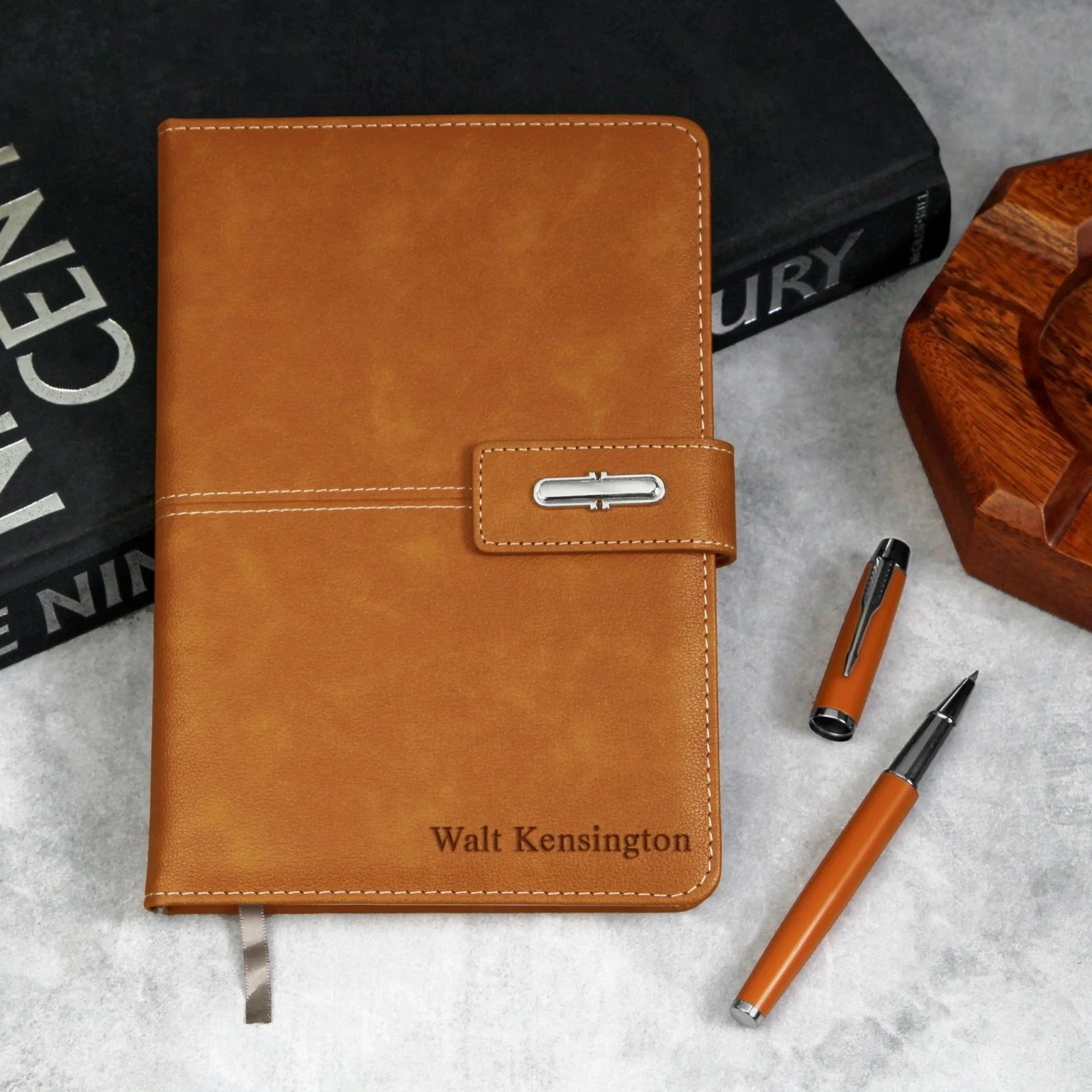 Beckford Custom Hardcover Lined Notebook with Pen - Tan | HomeWetBar.com