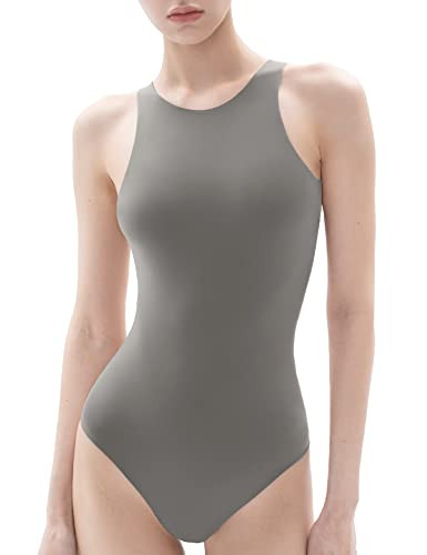 PUMIEY Bodysuit for Women Sexy Tops Thong Bodysuit Sleeveless Tank Top Elephant Grey X-Large | Amazon (US)