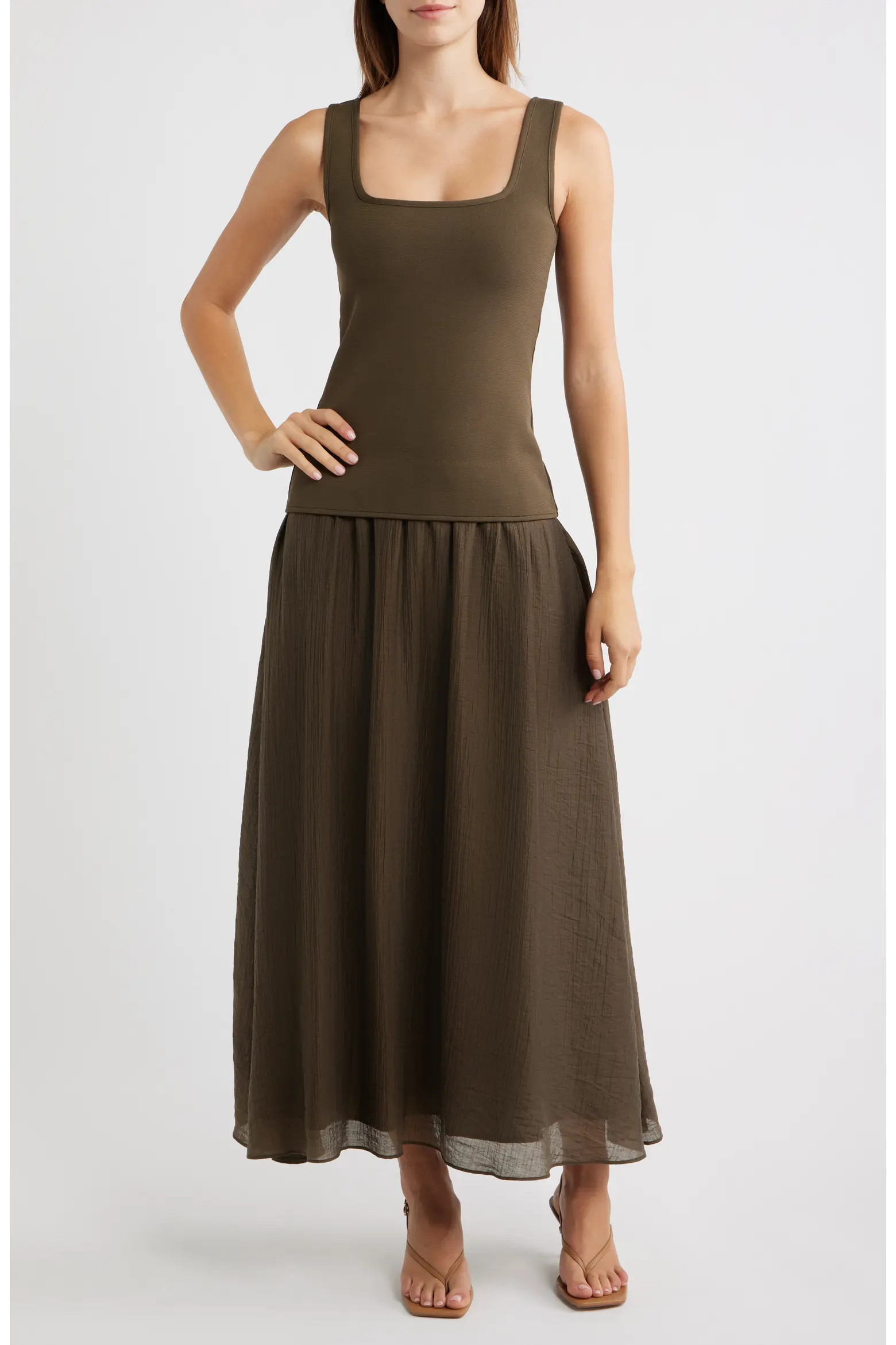MOON RIVER Square Neck Sleeveless Midi Dress (Women) | Nordstrom | Nordstrom