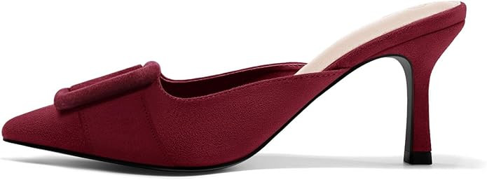 VETASTE Women's Heeled Mules Pointed Toe Suede Buckle Slip On Sandals Kitten Heels Party Wedding ... | Amazon (US)