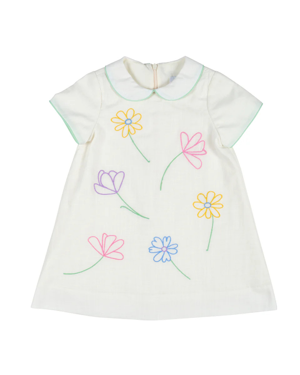Linen Look Dress With Embroidered Flowers | Florence Eiseman