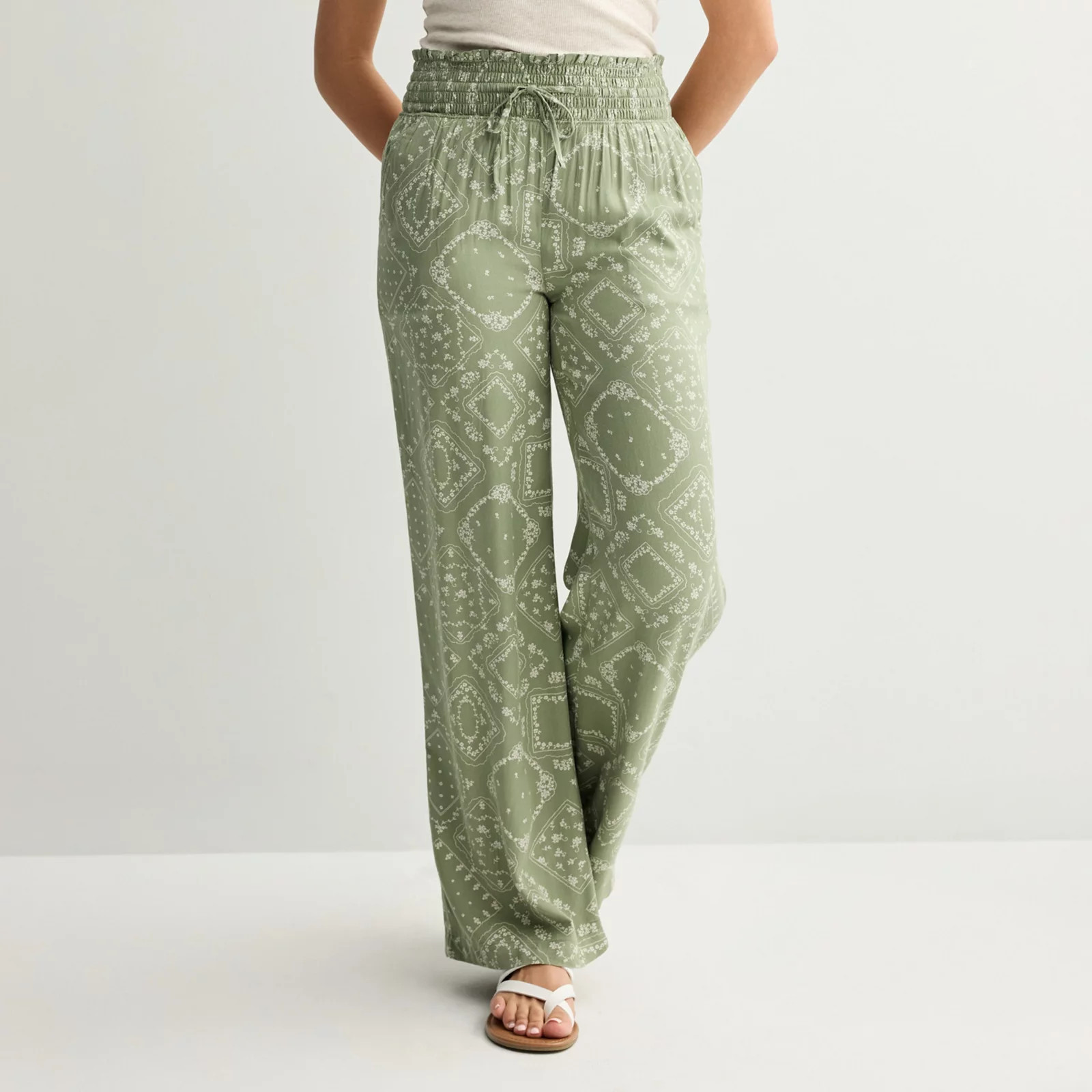 Juniors' SO® High-Rise Smocked Wide Leg Pants, Girl's, Size: Small, Green Patchwork | Kohl's