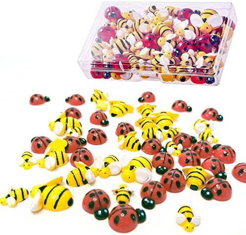 50 Pcs Tiny Resin Bees Ladybugs,Including 25 Pcs Resin Bee Ornaments 25 Pcs Resin Ladybugs Decors... | Amazon (US)