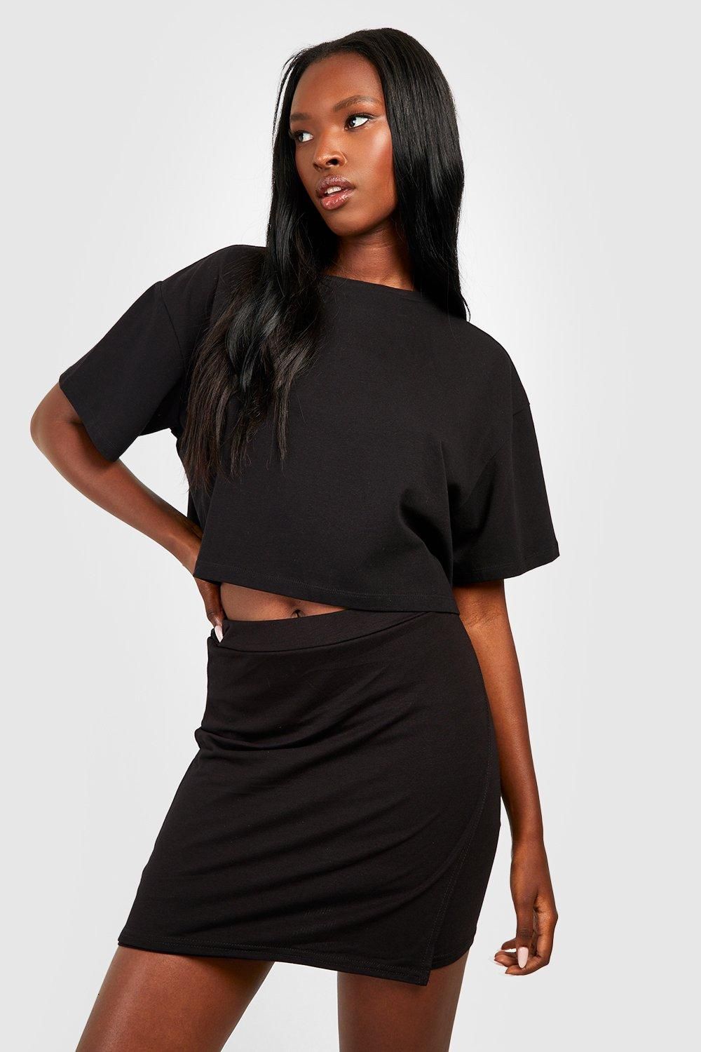 Basic Solid Black High Waisted Wrap Mini Skirt | Boohoo.com (US & CA)