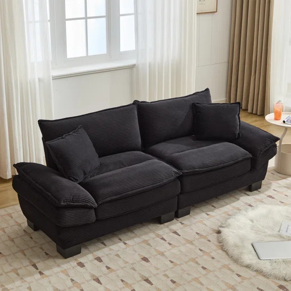 Renville 84" Upholstered Pillow-Top Arm Loveseat Sofa with 2 Throw Pillows | Wayfair North America