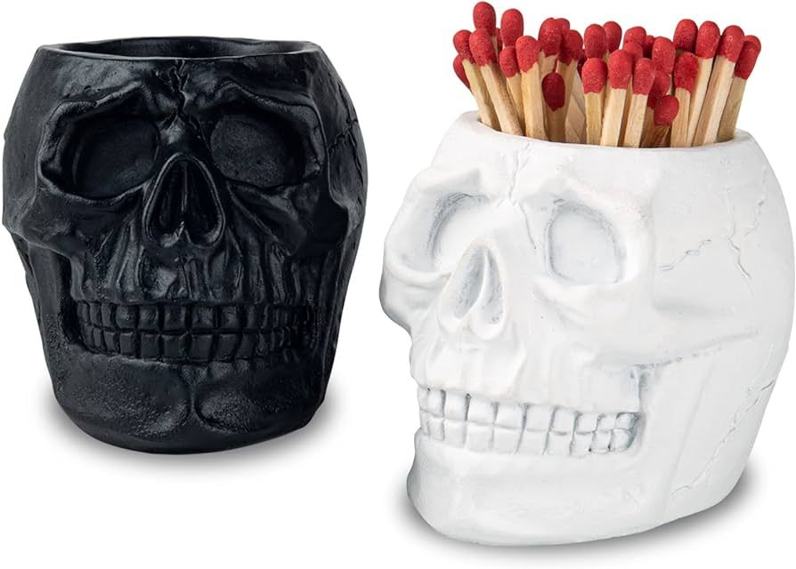 Match Holder With Striker White and Black Skull Match Cloche Matches In A Jar With Striker Match ... | Amazon (US)