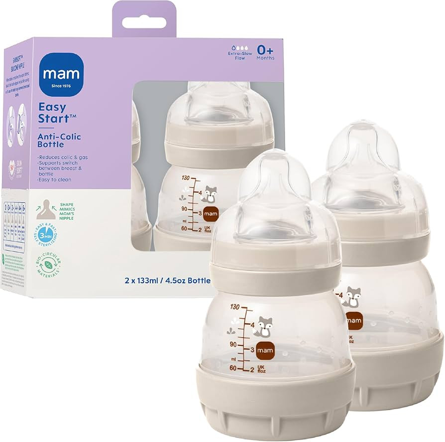 MAM Easy Start Anti-Colic Baby Bottles, Extra Slow Flow, Breastfeeding-Like Silicone Nipple Bottl... | Amazon (US)