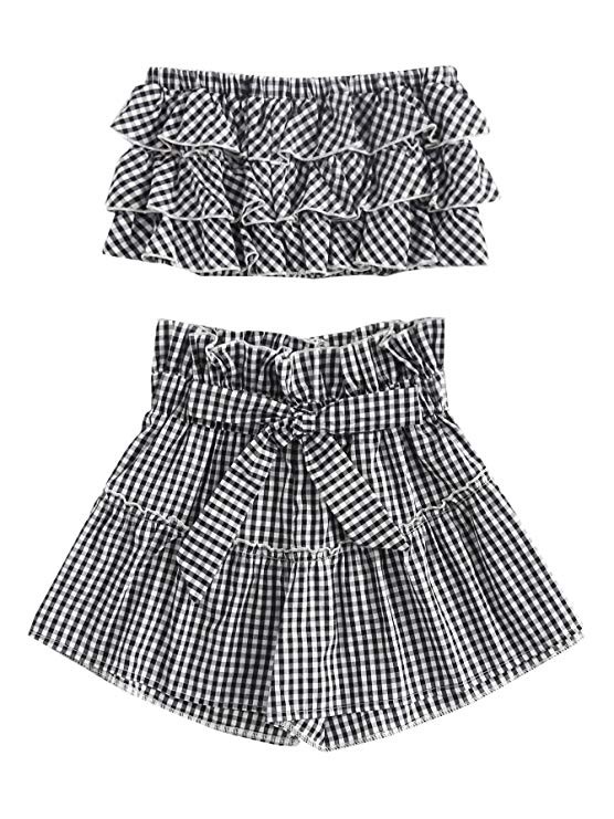 SheIn Women's Casual Sleeveless Layered Top with Shorts Striped Outfits | Amazon (US)