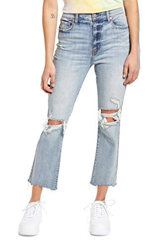 DAZE Women's Shy Girl High Rise Crop Flare Denim Jeans with Frayed Hem (Jewel, 29) | Amazon (US)