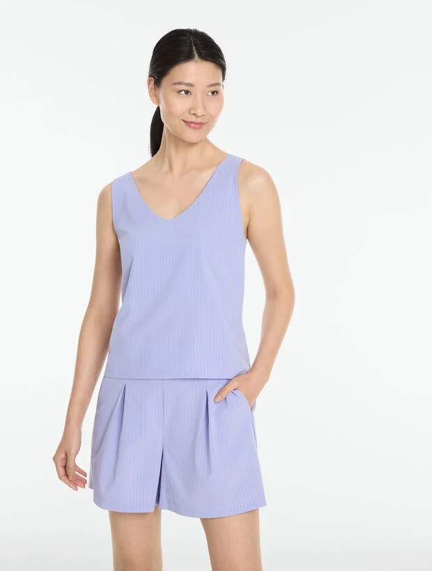 Lightweight Woven Stretch Double V-Neck Tank Top - Seersucker | Talbots