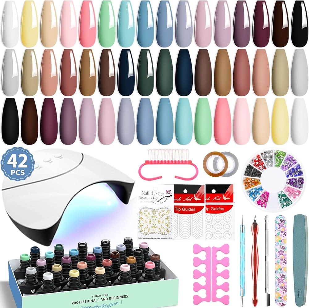 VANREESA 24 Colors Gel Nail Polish Kit with U V Light 42 Pcs Gel Polish Nail Kit Glossy & Matte T... | Amazon (US)