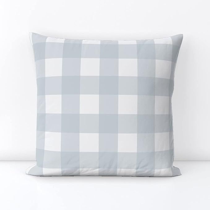 Spoonflower Square Throw Pillow, 18", Linen Cotton Canvas - Buffalo Check Light Blue Gingham Chec... | Amazon (US)
